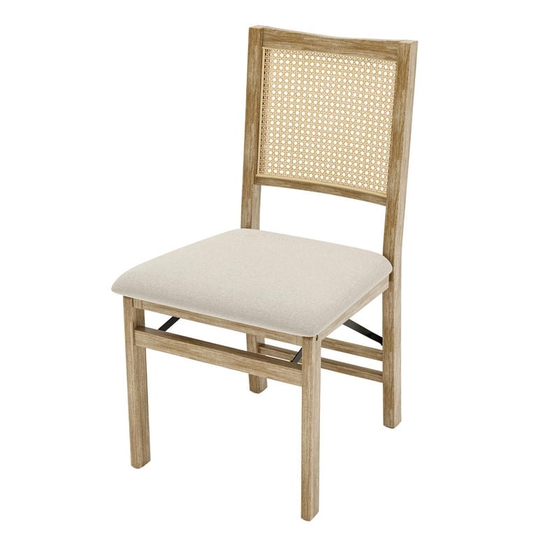 Scandinavian Woven Back Wooden Dining Chairs, Set of 2, Solid Wood Frame with Cushioned Seat
