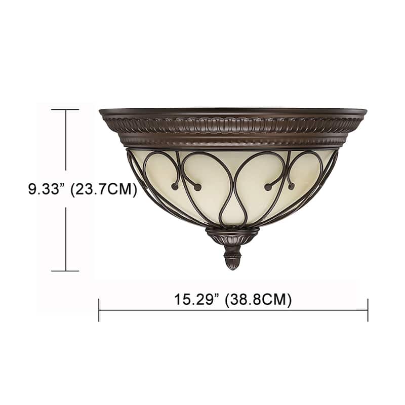 2 Lights Ceiling Lamp with Clear Glass,A Painted Woodgrain Finish, 2*E26 - Bronze