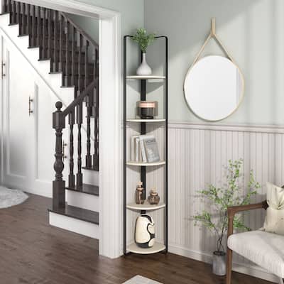 Furniture of America Elowen Modern 5-Shelf Corner Bookcase with Flat Metal Legs