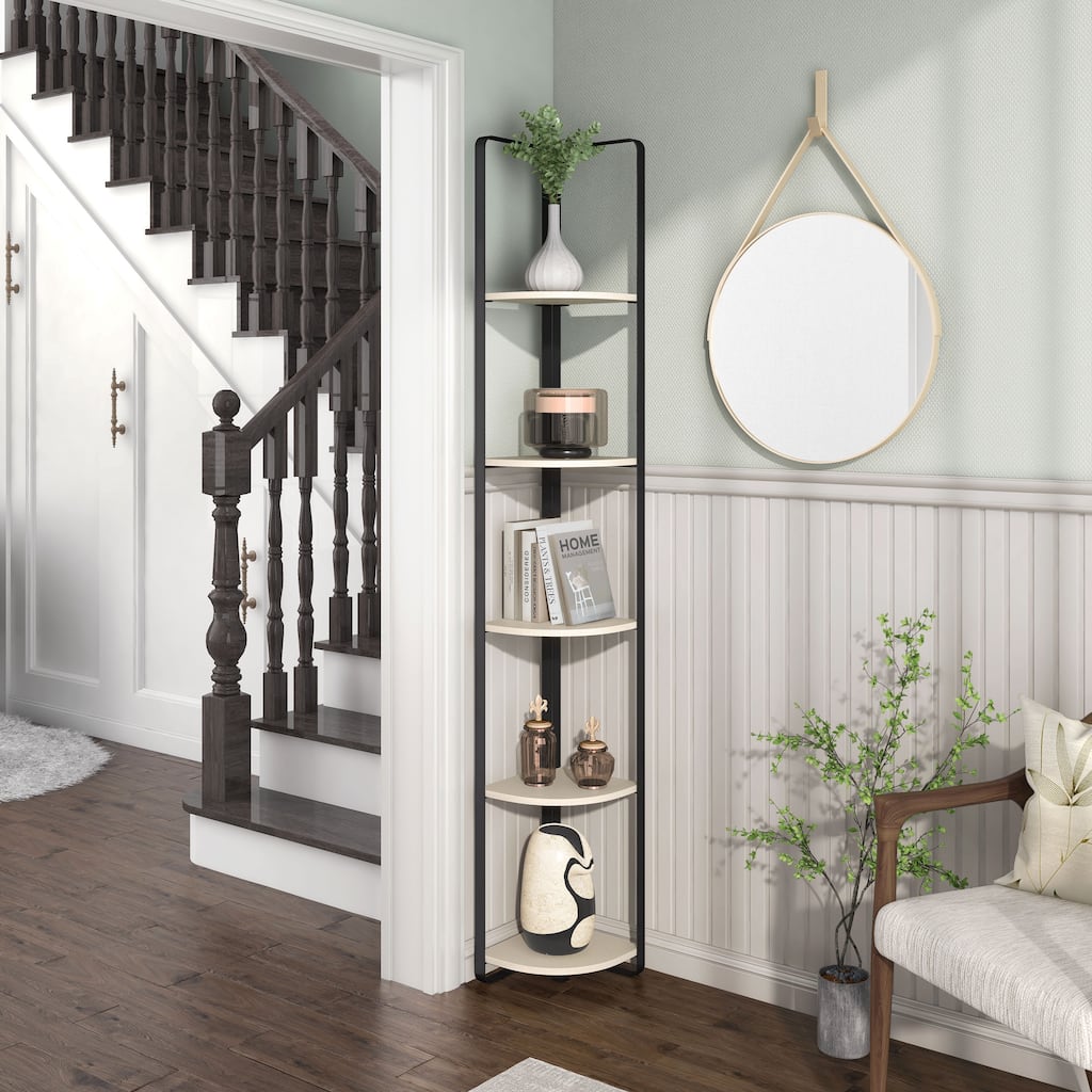 Furniture of America Elowen Modern 5-Shelf Corner Bookcase with Flat Metal Legs