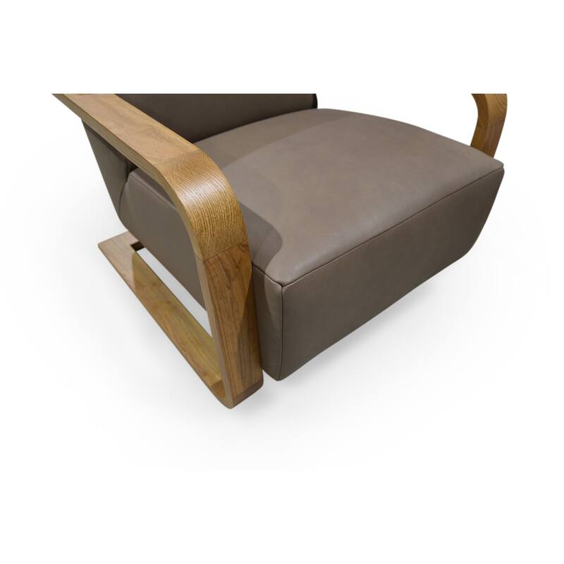 NADAAL STUDIOS Joseph Lounge Chair, Solid Oak Frame with Top Grain Leather and Foam Cushioning, Cool Brown