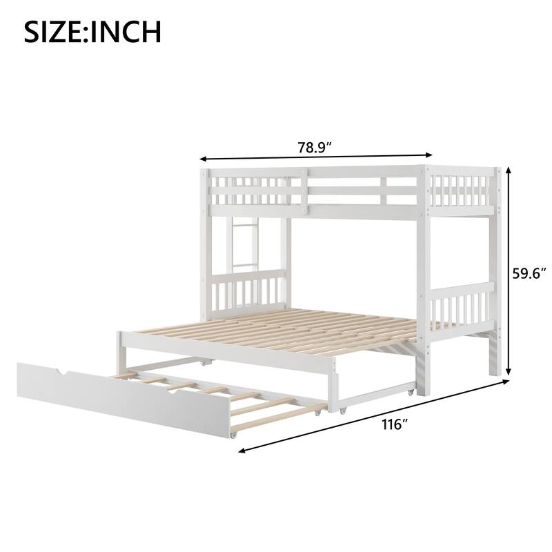 Space-Saving Twin Over Pull-Out Bunk Bed with Trundle, White