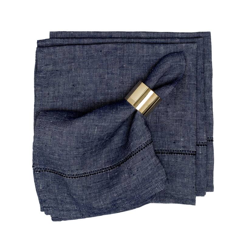 Caravan Linen Stitch Napkins - Set of 4 - Dark Denim Blue