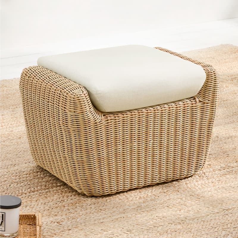 Patio Wicker Furniture Set Outdoor Rattan Bistro Set - 1 Ottoman - Beige Wicker-Cream