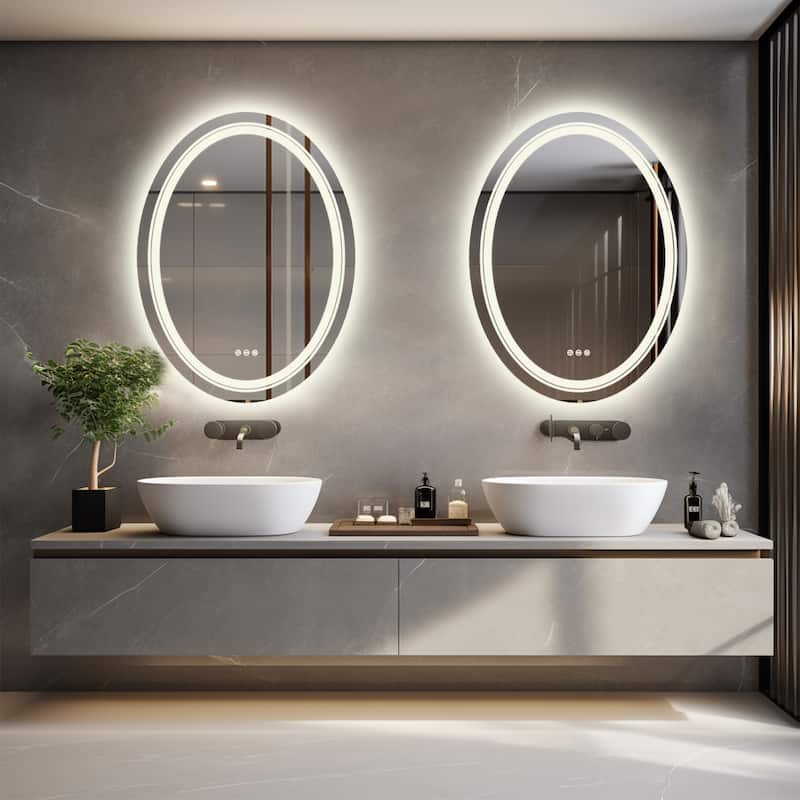 Oval Frameless Wall Mounted LED Bathroom Mirror Anti-Fog Dimmable