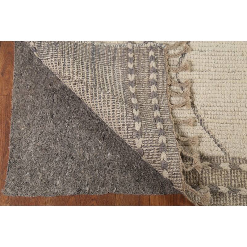 All-Over Trellis Ivory Moroccan Rug Hand-Knotted Wool Carpet - 8'8"x 12'11"