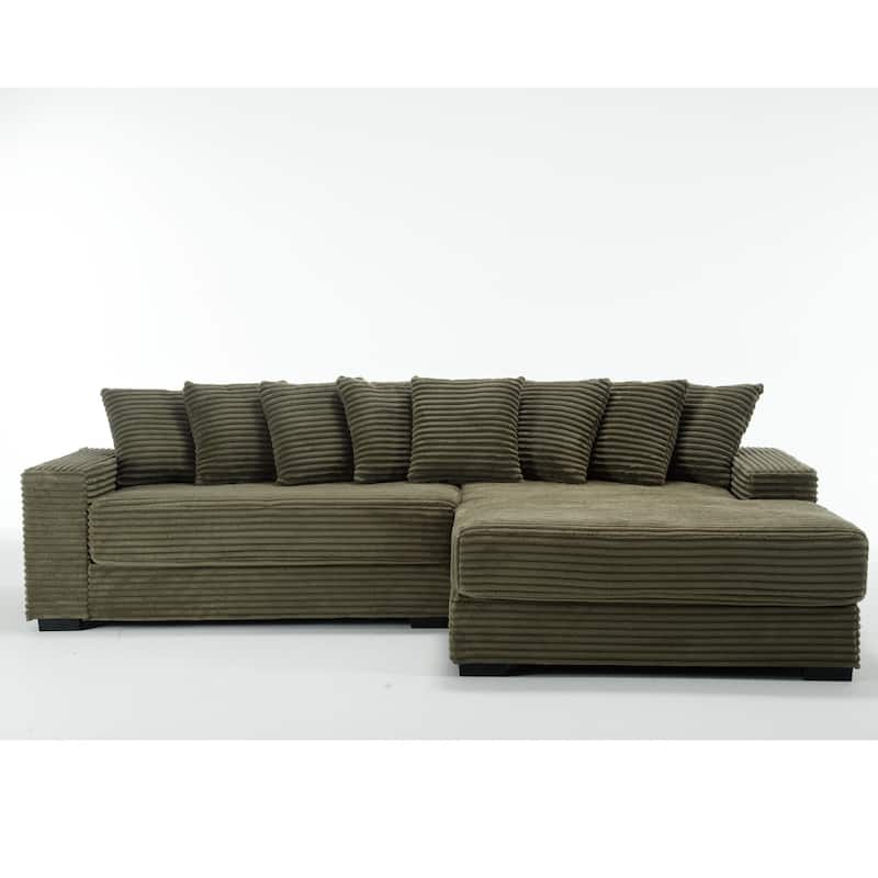 Spacious Modular Sofa with Right Chaise Lounge & Eight Coordinated Pillows