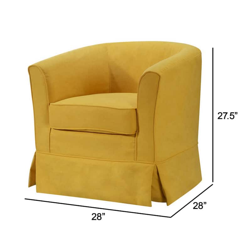 Swivel Accent Chair, Fabric Upholstery, Curved Back, Skirted - 28 Inch - 28" x 28" x 27.5"