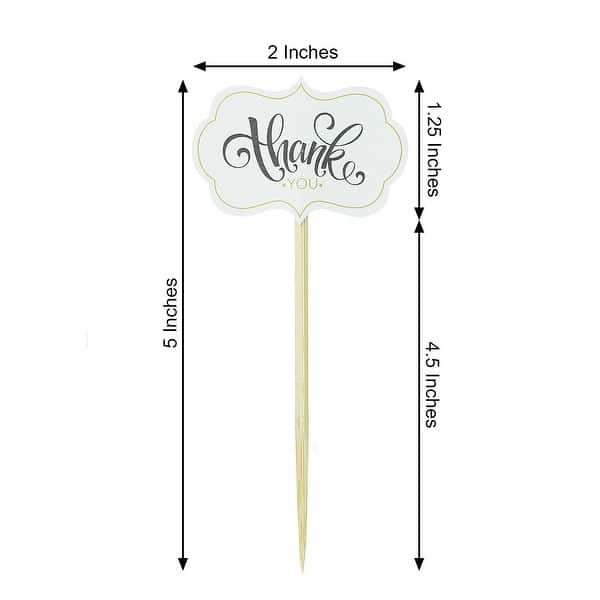 50 White 5" Bamboo Thank You Tags with Sustainable Skewers Picks