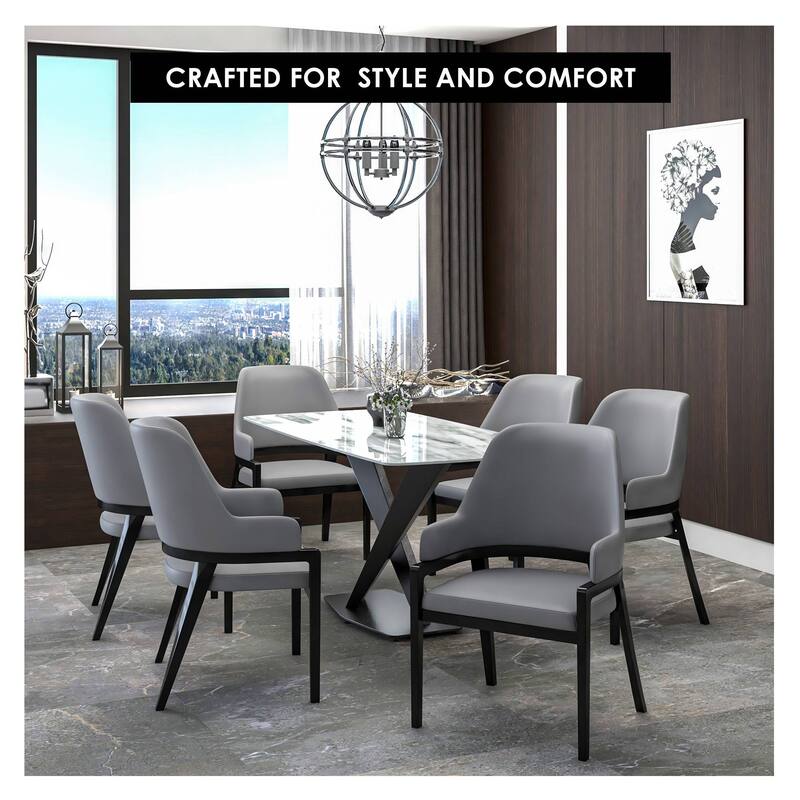 Ethora Leather Dining Chair with Curved Open Back and Rubberwood Legs Set of 4