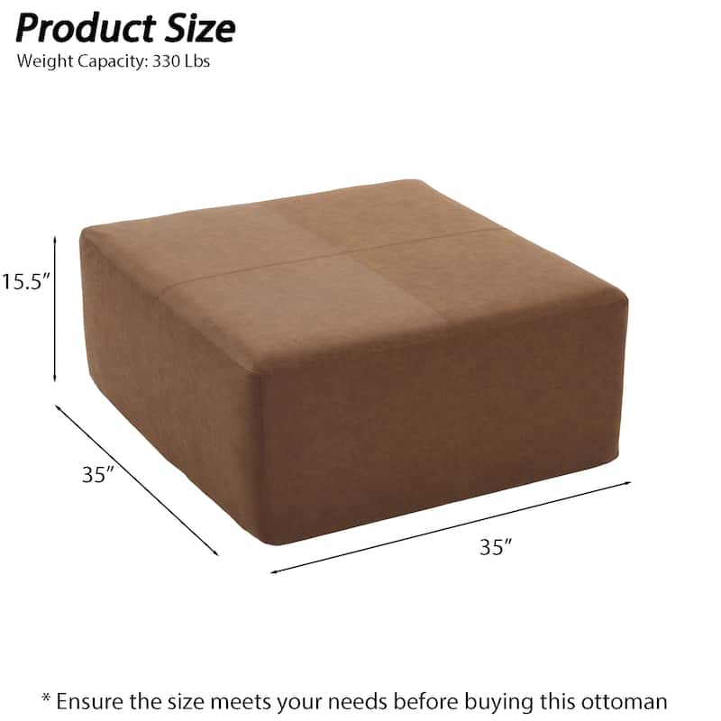 Oversized Square Ottoman Coffee Table, Faux Leather Couch Ottoman Large Footstool for Living Room