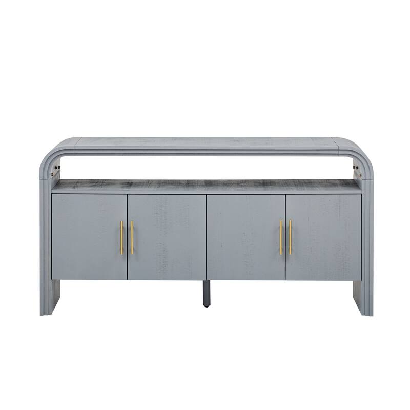 4 Door Arched Sideboard Console Table with Fir Wood Legs, Wooden Display Case Storage Cabinet with Metal Door Handle