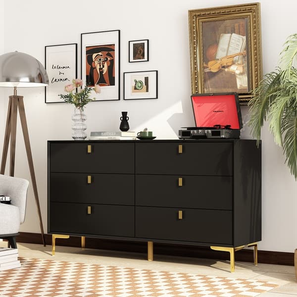 55.1"W 6-Drawer Double Dresser Black Gold Storage Cabinet Chest - On Sale -  Bed Bath & Beyond - 36937408