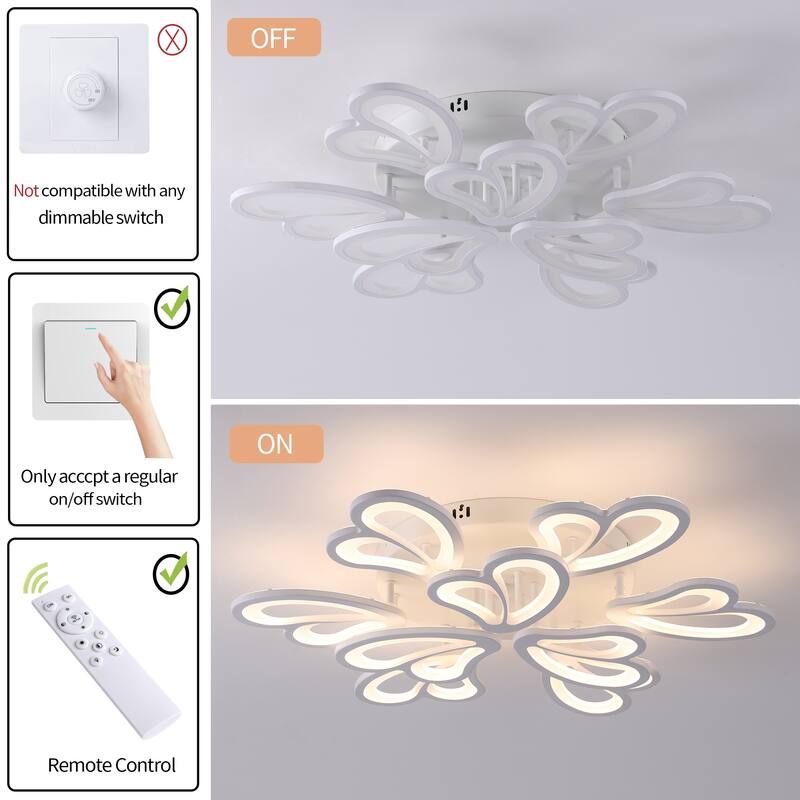 Indoor Modern Dimmable LED Semi-Flush Mount Ceiling Light Fixture with Remote and Creative Flower Lampshade