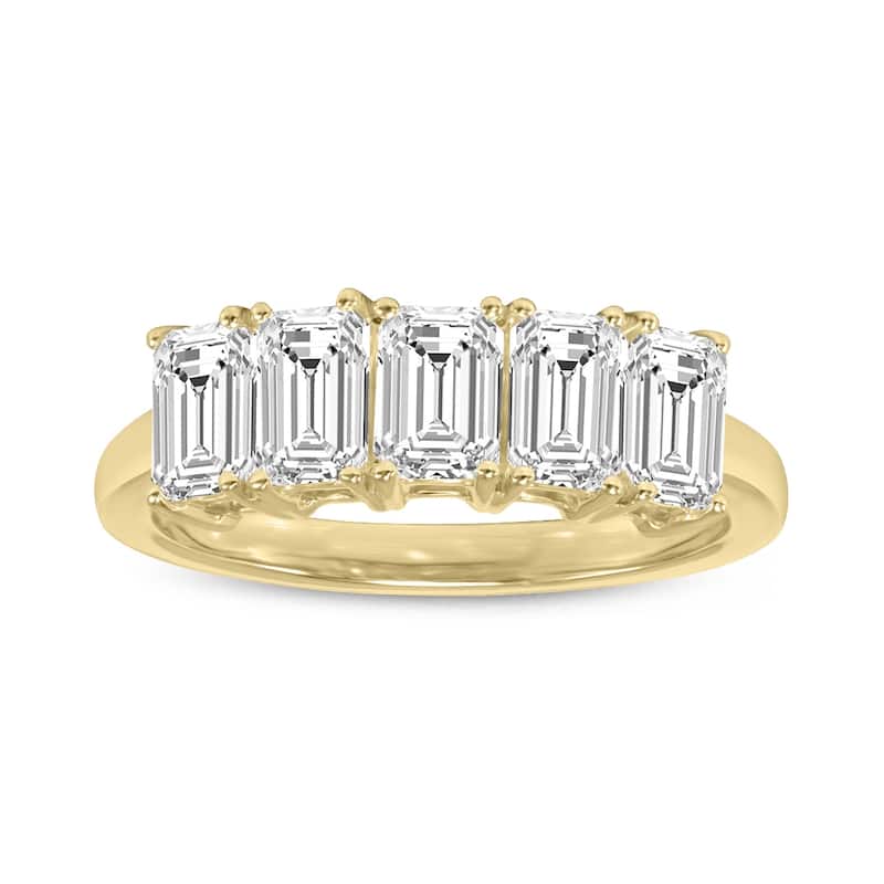 Marquee 3 Carat TW Emerald Cut Five Stone Lab Grown Diamond Wedding Anniversary Ring 14K Yellow Gold - 7.5