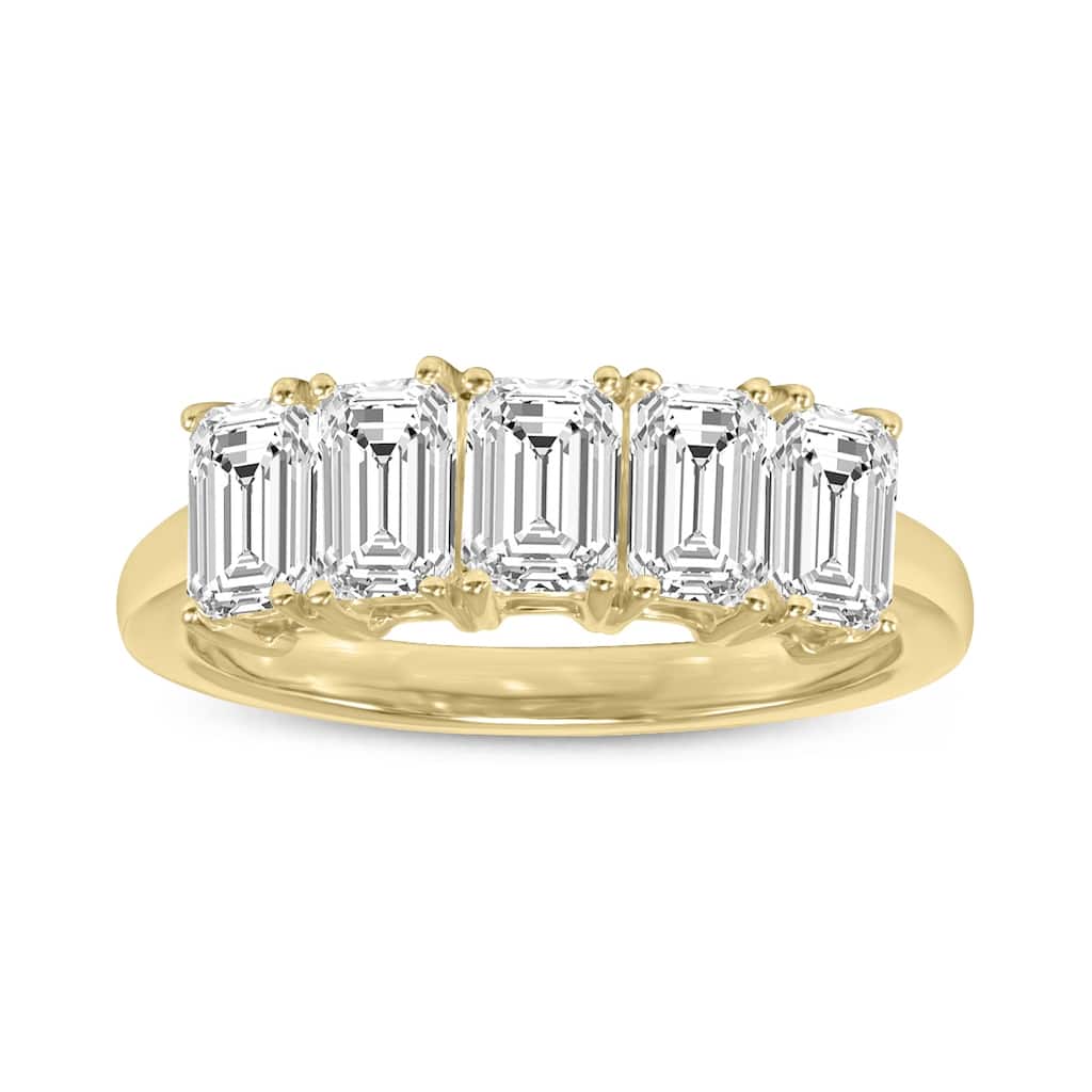 Marquee 3 Carat TW Emerald Cut Five Stone Lab Grown Diamond Wedding Anniversary Ring 14K Yellow Gold