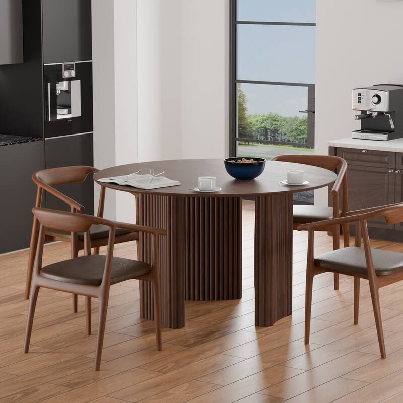 Dovelina 46" Modern Round Dining Table with Artistic Fluted Base & Safe Rounded Edges for Family