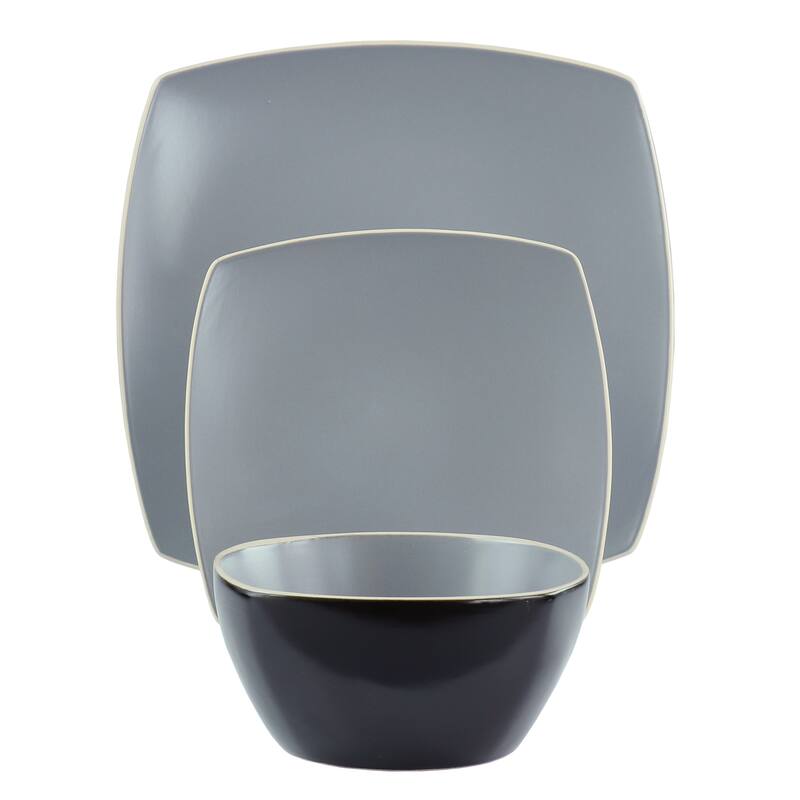 12 Piece Square Stoneware Dinnerware Set in Grey and Black