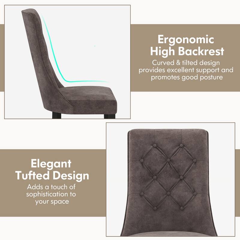 Gymax Tufted Dining Chairs Set of 4 w/ High Backrest Rubber Wood Legs