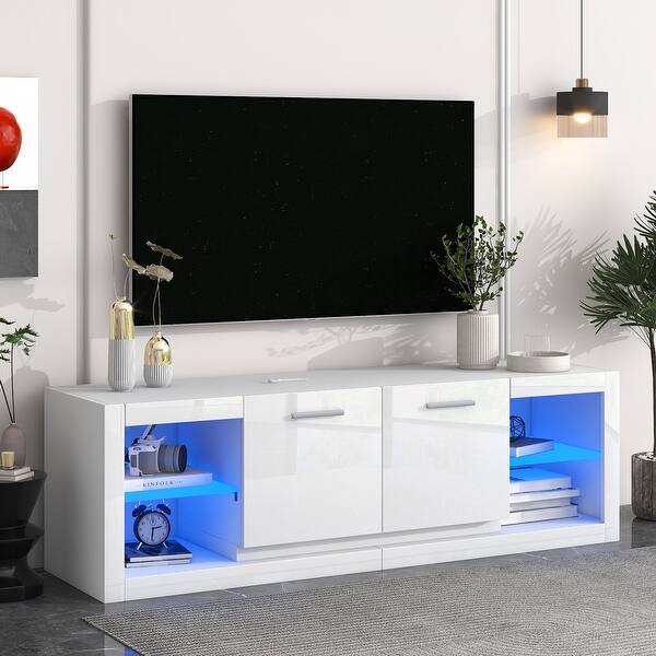 TV Stand with LED Color Changing Lights and Tempered Glass Shelves