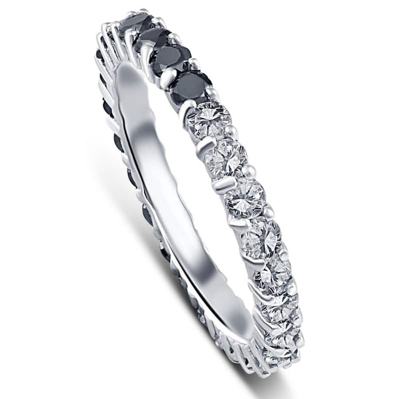 1 1/4Ct Black & White Diamond Eternity Stackable Wedding Ring White Gold
