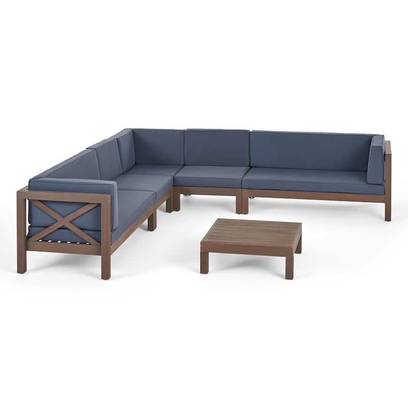 Brava 7-Seater Wood Sectional Sofa Set by Christopher Knight Home - Grey/Dark Grey