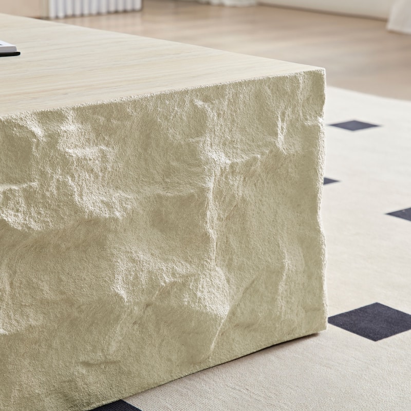 Fiberglass Square Center Coffee Table,35.43''Vintage Table,Imitation Stone Table Front Of The Sofa,Coffee Table
