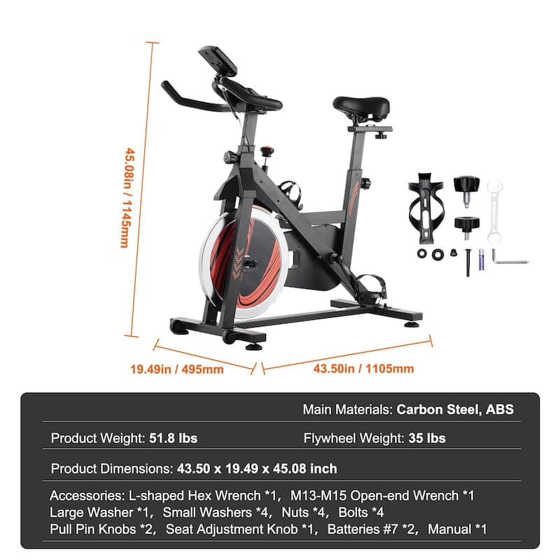 Black Steel Magnetic Resistance Stationary Exercise Bike with LCD Display Perfect for Indoor Use - 43.50” x 19.495” x 45.08”