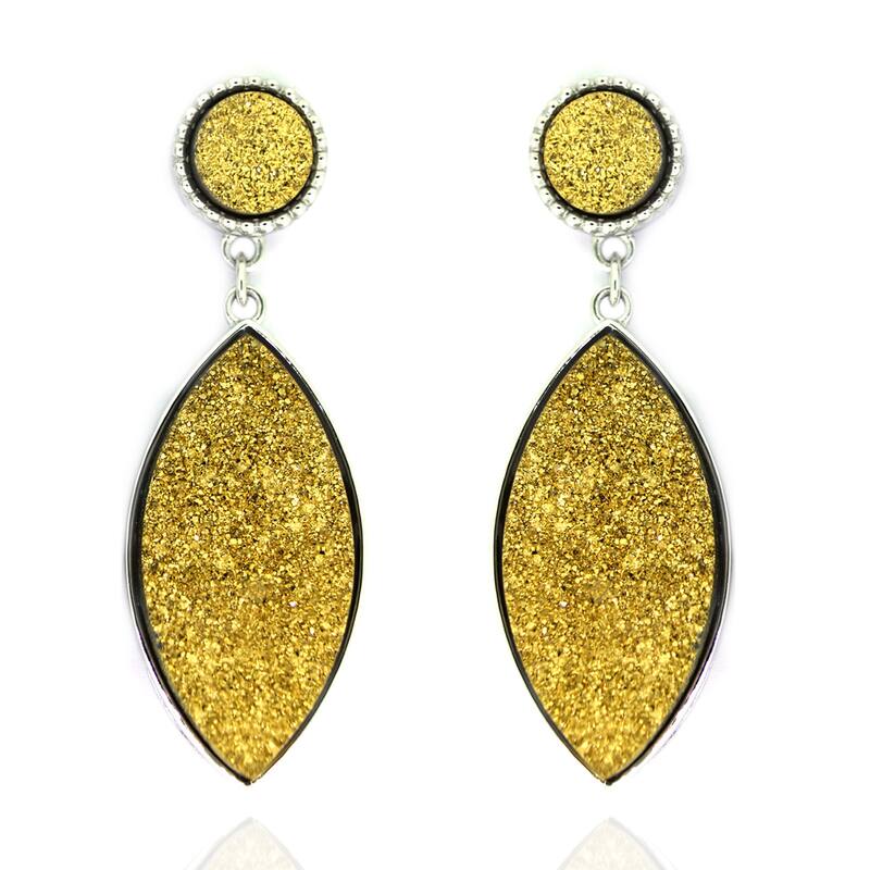 925 Sterling Silver Golden Drusy Dangle Earrings