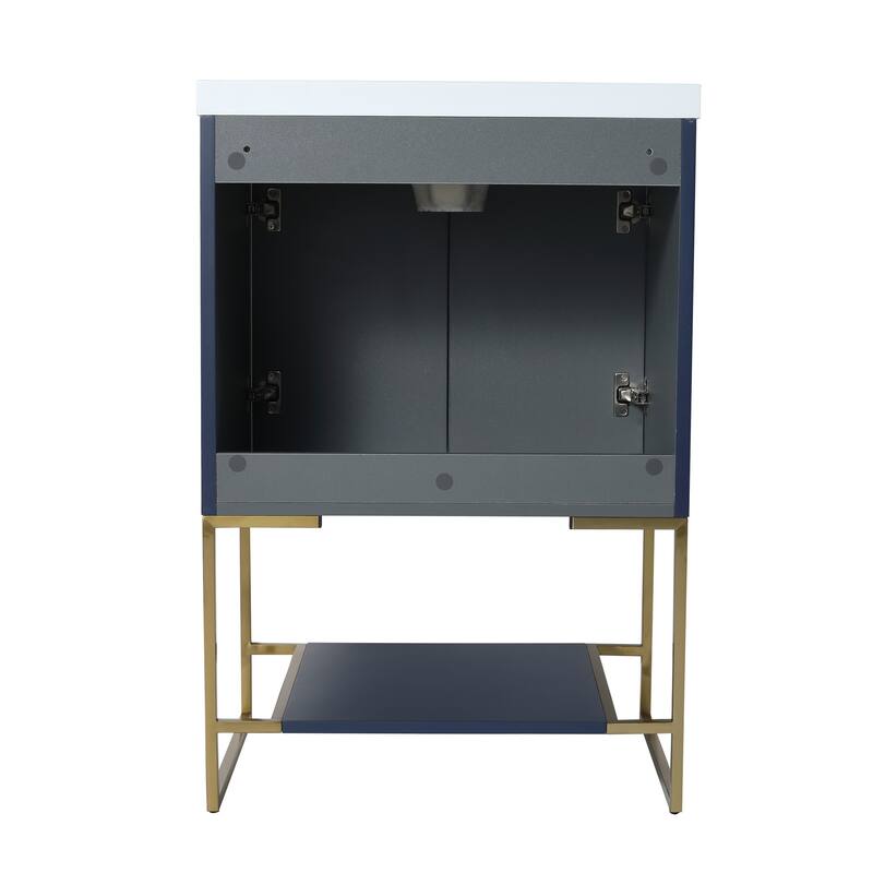 24 inch Plywood Freestanding Bathroom Vanity Set with Integrated Resin Sink