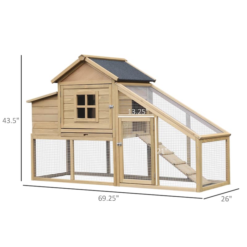PawHut 69" Outdoor Wooden Chicken Coop Hen House with Nesting Box and Run