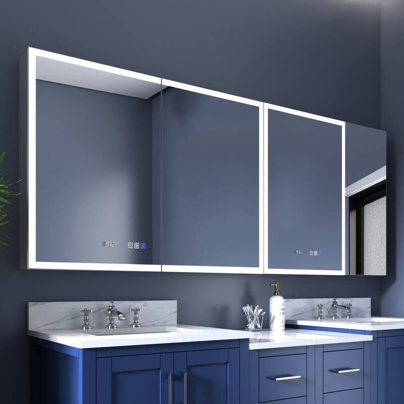 ExBrite 36" x 30" LED Lighted Bathroom Medicine Cabinet with Mirror,Recessed or Surface Mount,Defog