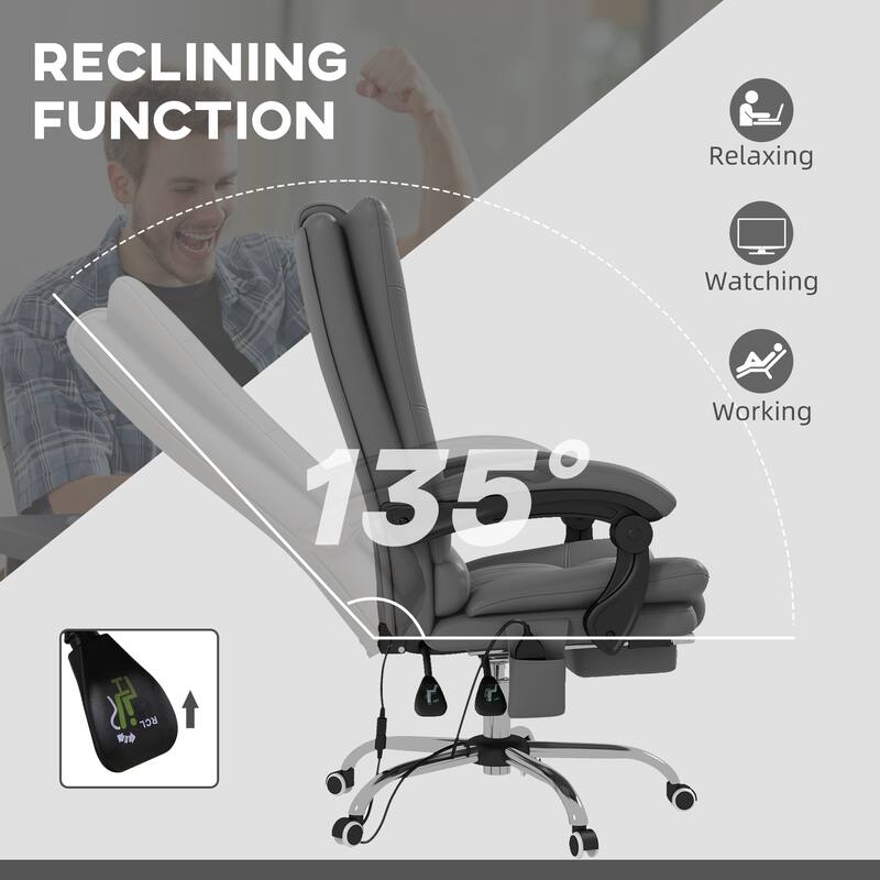 High-Back Executive Chair with Vibration Massage, Lumbar Heating, Swivel Wheels, and PU Leather Upholstery