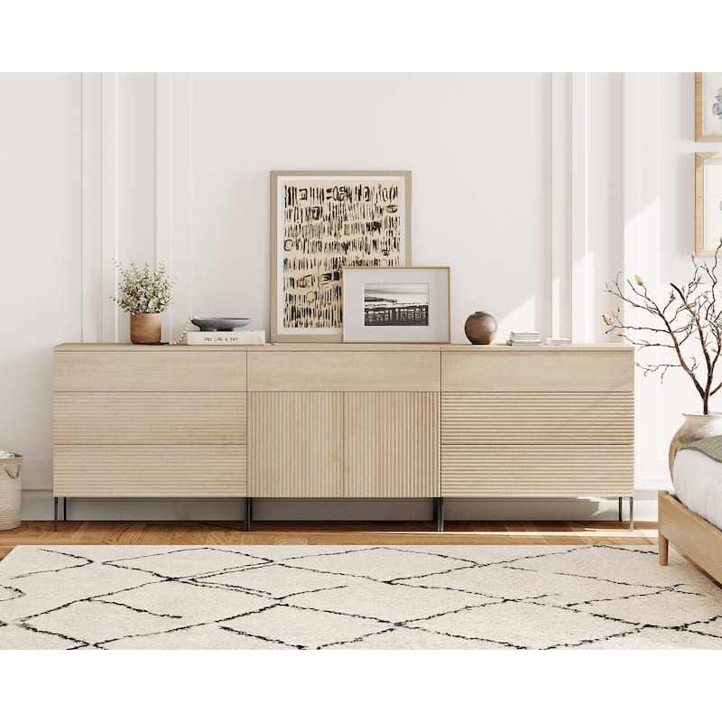 94.5" Modern Reeded 7-Drawer Dresser Set For Bedroom, Minimalist Chest Of Drawers - Beige