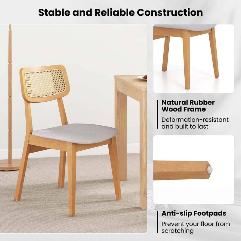 Costway Wooden Rattan Dining Chair Set of 2/4 with Can Back Rubber