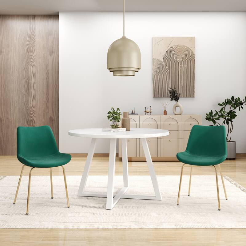 Avant 3-Piece Round Dining Set,Trestle Dining Table with 2 Side Chairs for Breakfast Nook, Kitchen, Living Room - White+Green
