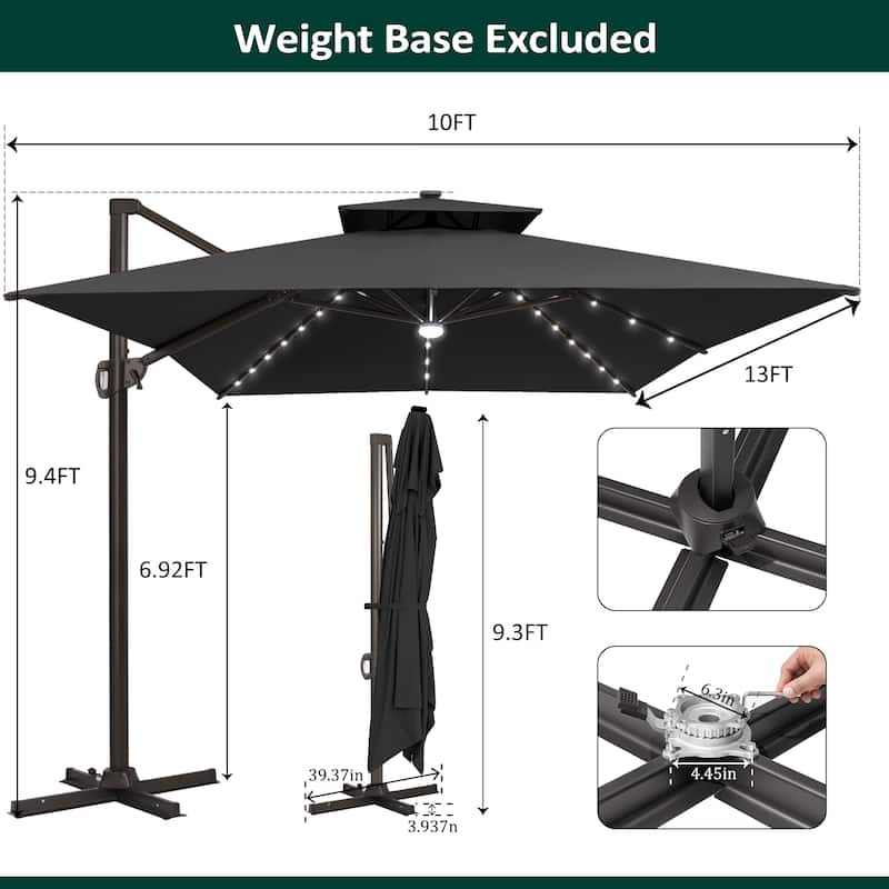 Pellebant 10 X 10 Ft Outdoor Square Patio Offset Umbrella, Base Not Included