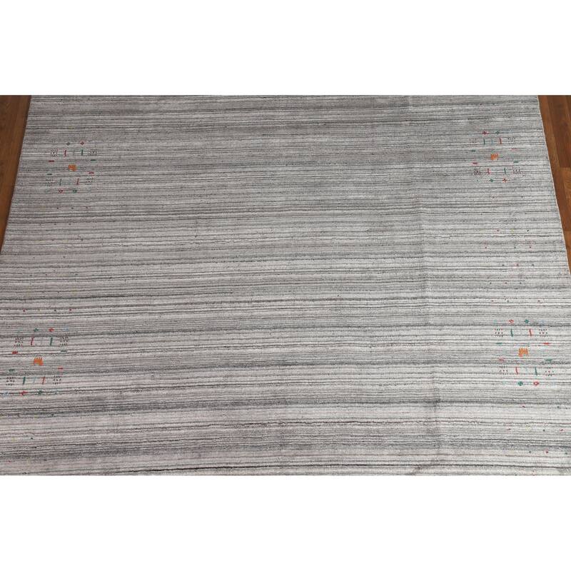 Hand Knotted Oriental 100% Wool Carpet Tribal Tribal Greys & Charcoal Gabbeh Area Rug - 9' 11'' X 7' 11''