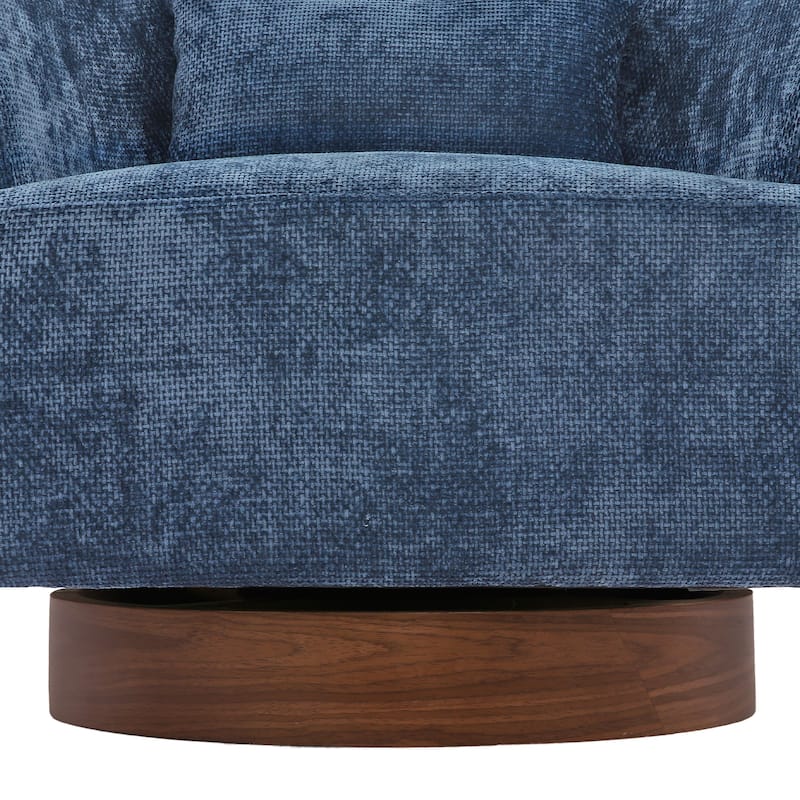 Modern Wooden Swivel Chair with Soft Chenille Barrel Accent Chair Upholstery Armchair Living Room Chairs