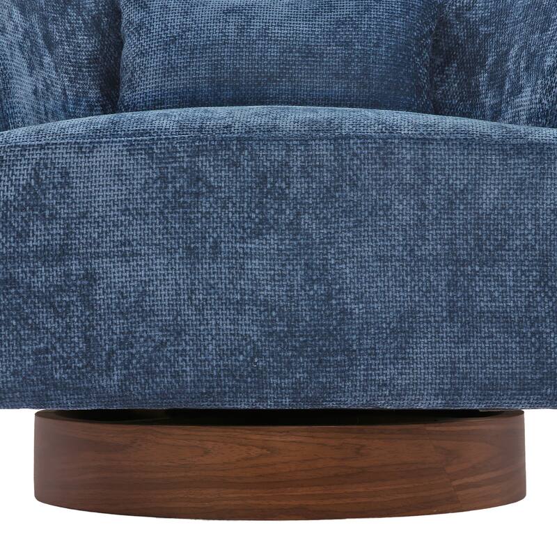 Set of 2 Chenille Upholstered Swivel Barrel Accent Chair with Solid Wood Base for Living Room
