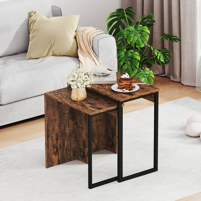 2-in-1 Nesting Coffee Table Set of 2 for Living Room and Bedroom-Rustic Brown - Multi - Multi