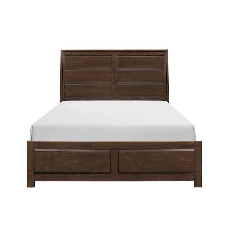 Rawn Queen Bed, Beveled Panel Headboard, Brown Okume Veneer, Solid Wood