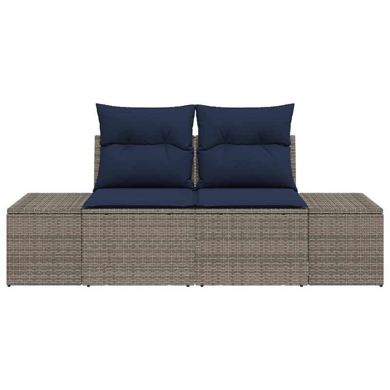 vidaXL 2-Seater Garden Sofa with Cushions Black/Brown/Grey Poly Rattan