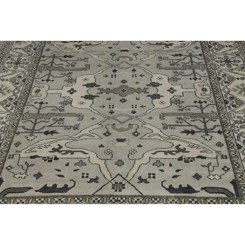 Oushak Indian Area Rug Hand-Knotted Transitional Grey Wool Carpet - 8'2" x 9'10"