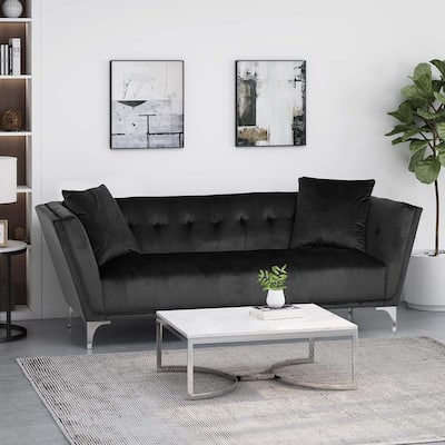 Black Modern 86.75" Velvet 3-seater Sofa with Pillows and Sturdy Frame for Living Room