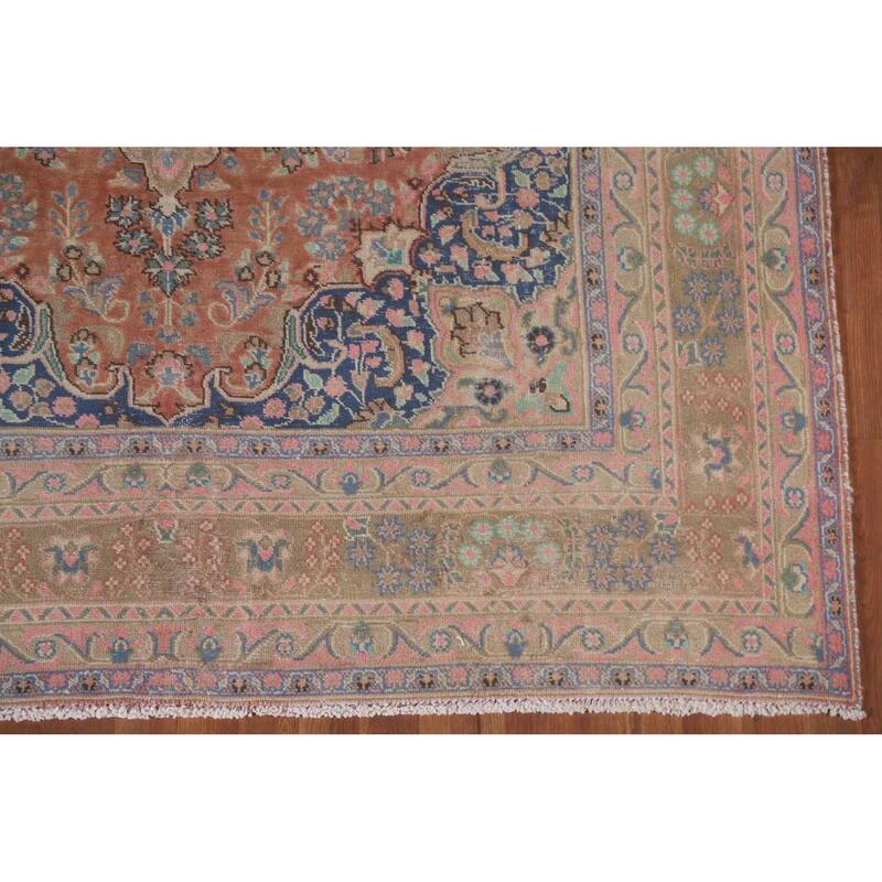 Hand Knotted Oriental 100% Wool Carpet Traditional Floral Oranges & Rust Mashad Area Rug - 9' 5'' X 6' 5''