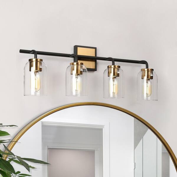 slide 2 of 11, Modern Black Gold 4-Light Linear Bathroom Vanity Lights Dimmable Wall Light - 27.5" L x 6" W x 10" H