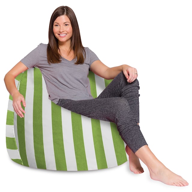 Kids Bean Bag Chair, Big Comfy Chair - Machine Washable Cover - 48 Inch Extra Large - Canvas Stripes Green and White