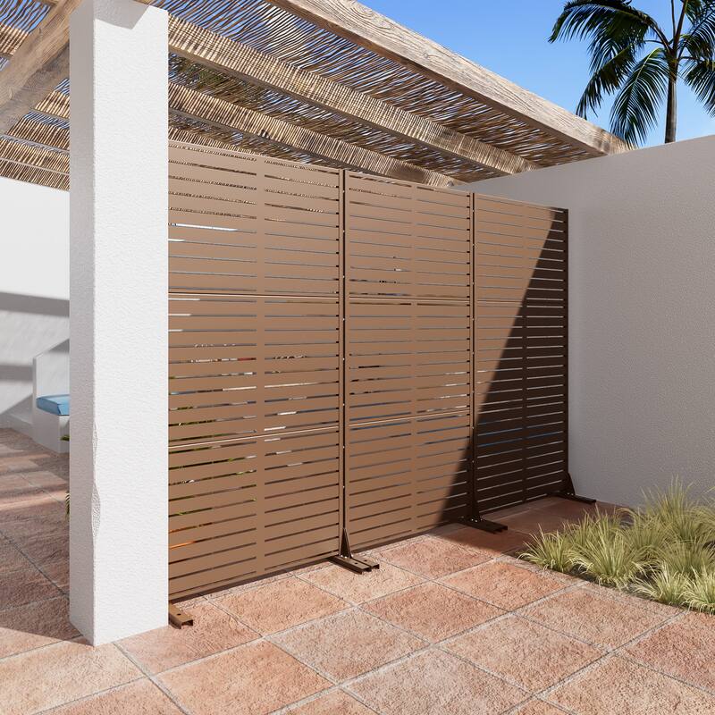 Outdoor Privacy Screen with Stand for Patio Garden Metal Fence Set of 2