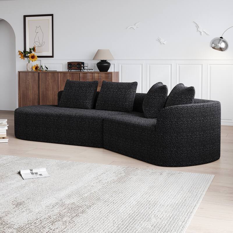 Upholstered Oversized Sectional Sofa, 112-Inch Chenille 4-Seater Extra Deep & Wide Seat Curved Cloud Couch with 4 Throw Pillows